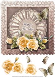 Roses and Butterflies 8 x 8 Card Front with Decoupage