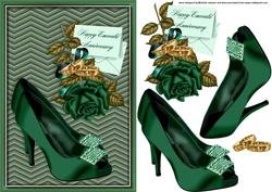 Emerald Shoe and Rose 55th Wedding Anniversary Card