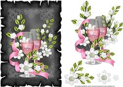 Pink Wine and White Flowers Card Front with Decoupage