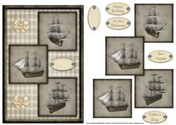 Vintage Ship Three Square Quick Card