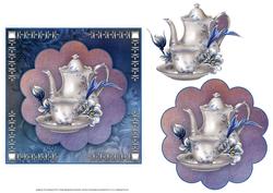 Blue & White China Tea Set Topper with Decoupage