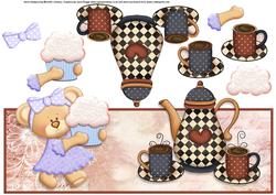 Cupcake Bear and Coffee Pot Over the Top Large Card