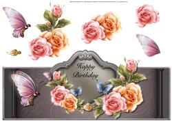 Pretty Roses and Butterflies Over the Top Large Card