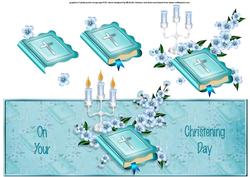 Bible and Candles Boys Christening Over the Top Large Card