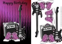 Pink Punk Rock Guitar and Basketball Boots Card Front