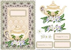 Tea and Lilies Card Front with Decoupage