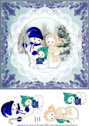 Christmas Snow Family 8 x 8 Card Topper