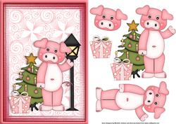Piggy Christmas Card Front with Decoupage