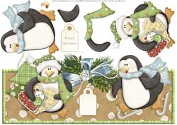 Christmas Penguins Over the Top Large Card