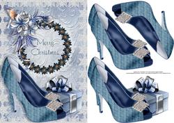 Shoes, Present, Butterfly and Winter Flowers Christmas Card
