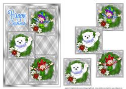 Christmas Bear and Elves Three Square Quick Card