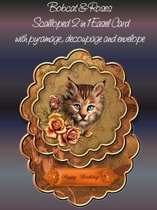 Bobcat and Roses 2 1n 1 Scalloped Easel Card Kit