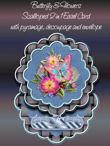 Butterfly and Flowers 2 1n 1 Scalloped Easel Card Kit