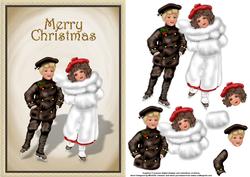 Vintage Ice Skaters Card Front with Decoupage