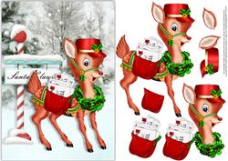 Santas Reindeer Post Card Front with Decoupage