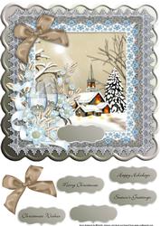 Winter Scene, Winter Flowers and Wine Glasses 8 x 8 Topper