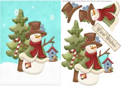 Winter Snowman Card Front with Decoupage