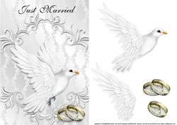 White Dove His & His Gold Just Married Card Front