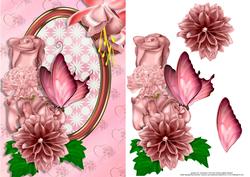 Pink Flowers and Butterfly Card Front