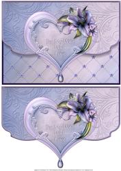 Wife Heart and Lilies Fancy Edge Faux Envelope Card