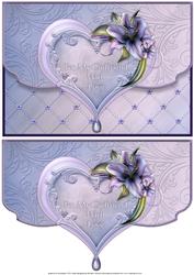 Girlfriend Heart and Lilies Fancy Edge Faux Envelope Card