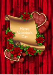 Gold Scroll, Red Hearts and Red Roses A4 Card