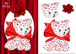 Be Mine Cat Card Front with Decoupage