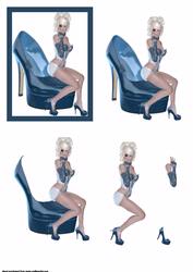 Woman Sitting on a Shoe Step by Step Blue