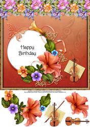 Petunias and Music 8x8 Card Topper with Decoupage
