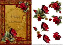 Deep Red Roses Anniversary Card Front