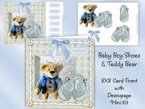 Baby Boy Shoes and Teddy Bear 8x8 Card Front Mini Kit
