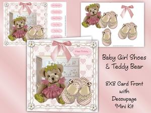Baby Girl Shoes and Teddy Bear 8x8 Card Front Mini Kit