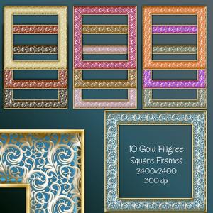 10 Gold Filigree Square Frames