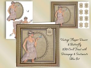Vintage Flapper Dancer and Butterfly 8x8 Card Front Mini Kit