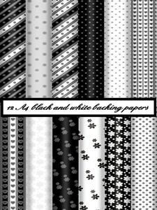 12 A4 Black,grey and White Backing Paper