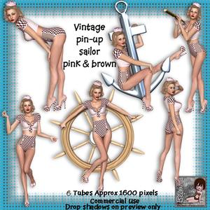 6 Vintage Pin-up Sailor Girl Poser Tubes Pink & Brown