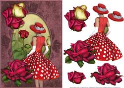 Lady in Red with Roses Card Front