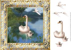 Swan and Cygnet 8x8 Card Front with Decoupage