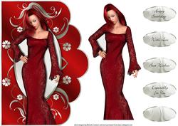 Lady in Red Scalloped Edge Curve Card