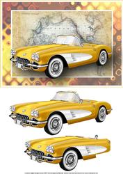Yellow Vintage Sports Car Card Front