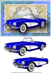 Blue Vintage Sports Car Card Front