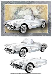 White Vintage Sports Car Card Front