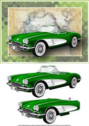 Green Vintage Sports Car Card Front