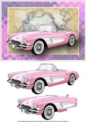 Pink Vintage Sports Car Card Front