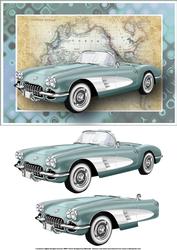 Light Teal Vintage Sports Car Card Front