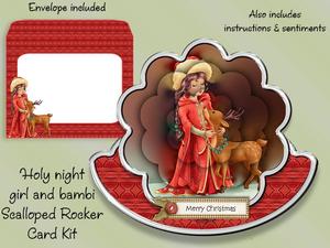 Holy Night, Girl and Bambi Scalloped Rocker Card Kit
