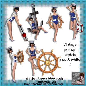 6 Vintage Pin-up Captain Girl Poser Tubes Blue & White 1