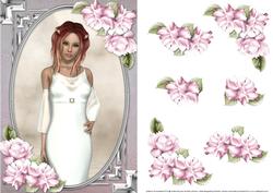 Lady in an Elegant White Dress and Roses
