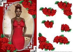 Ethnic Lady in an Elegant Red Dress and Roses