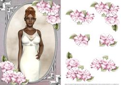 Ethnic Lady in an Elegant White Dress and Roses